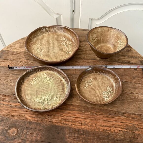 Handcrafted Brown Pottery Set 4 Piece Set - Picture 9 of 10